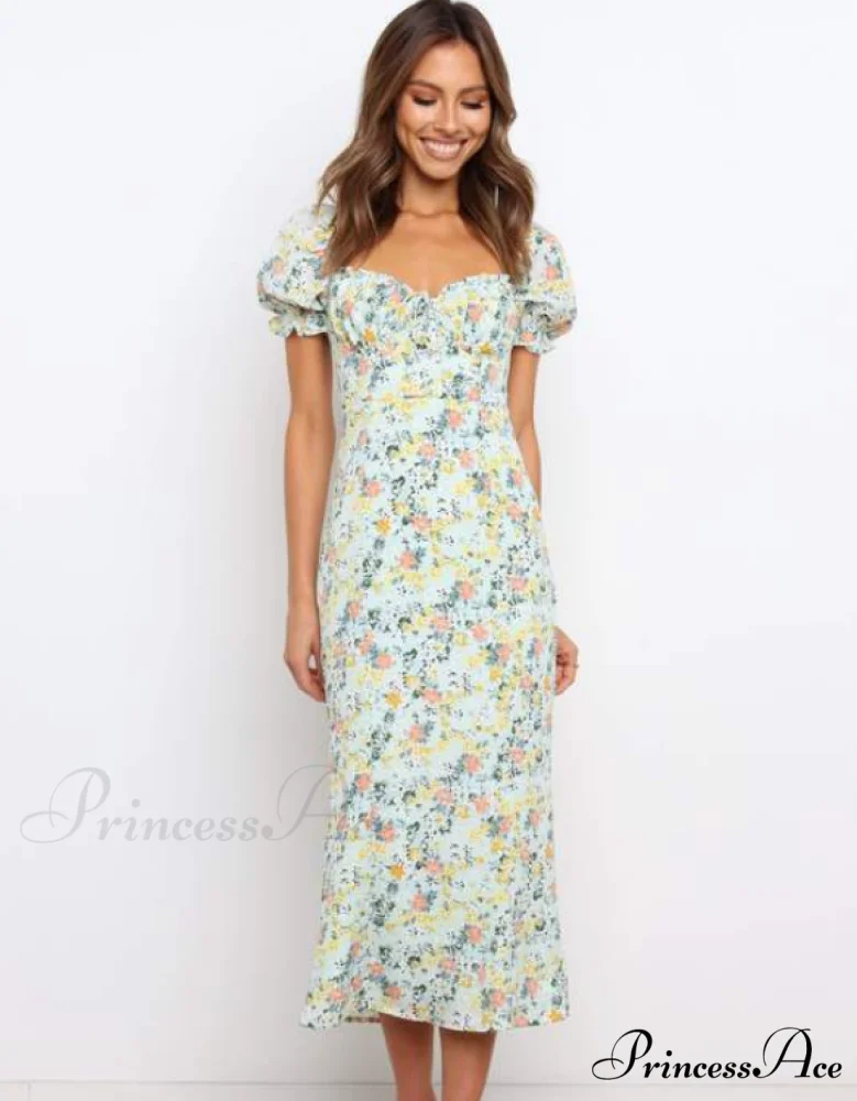 Summer Beach Sweet Dress with Puff Sleeves and Ruffles - Image 2