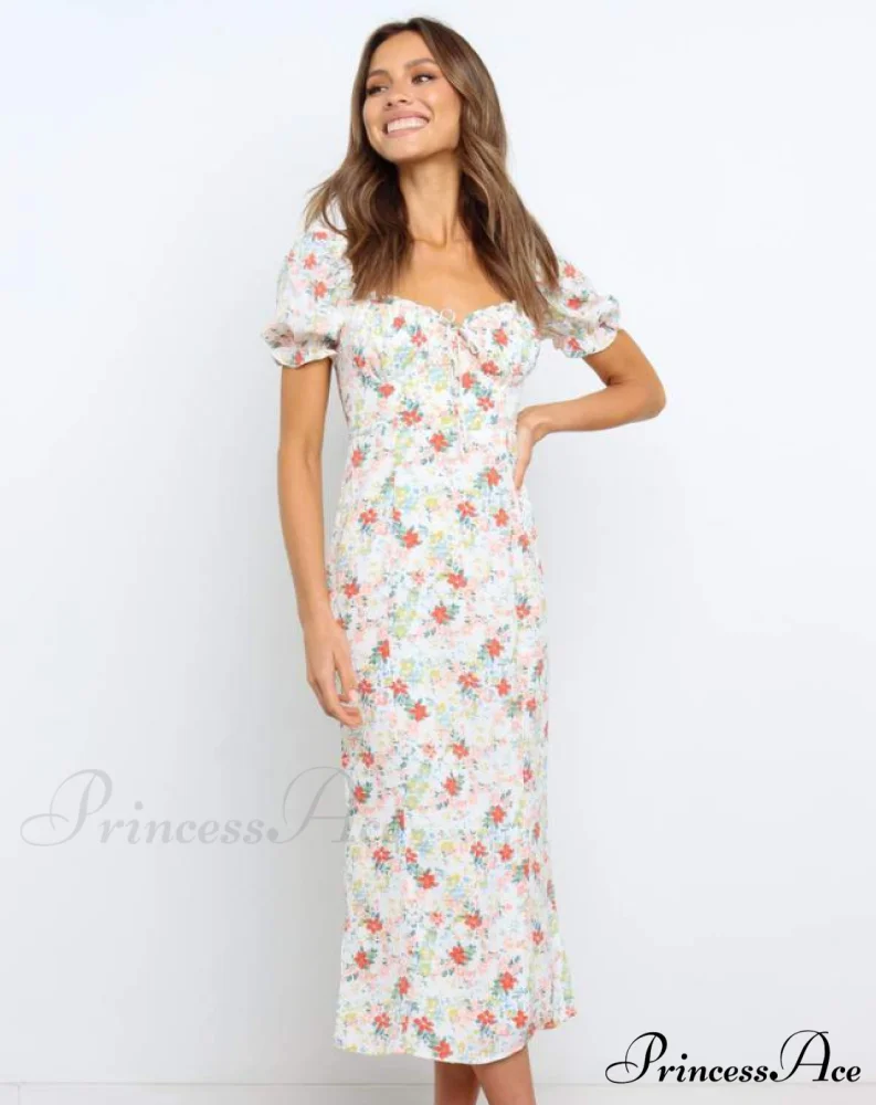 Summer Beach Sweet Dress with Puff Sleeves and Ruffles - Image 3