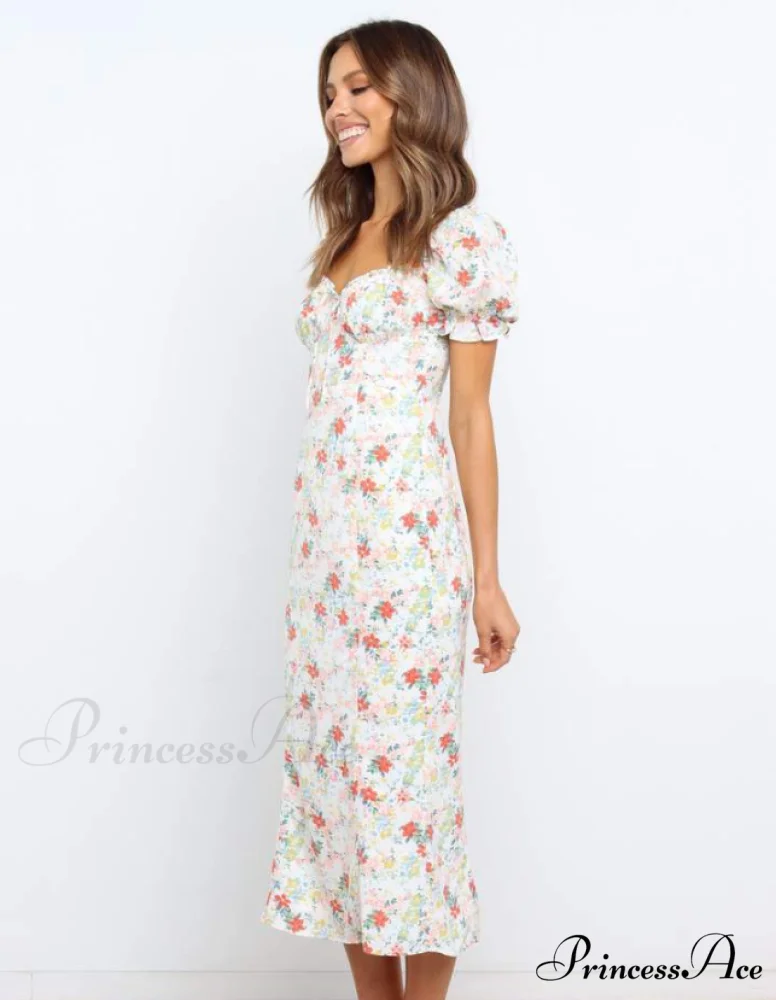 Summer Beach Sweet Dress with Puff Sleeves and Ruffles - Image 4