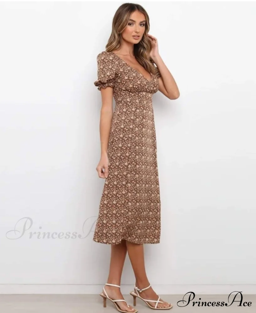 Sexy Deep V-Neck A-Line Midi Dress - New Fashion Women's Clothing - Image 2