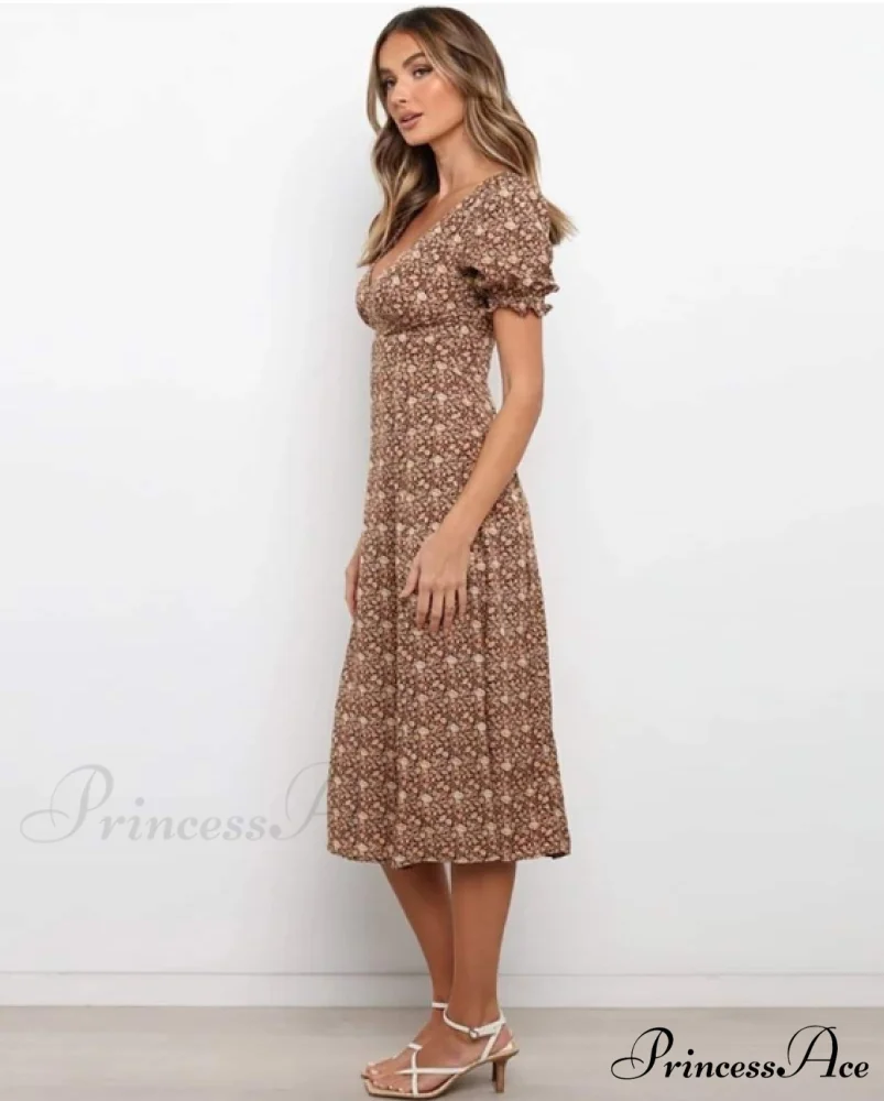 Sexy Deep V-Neck A-Line Midi Dress - New Fashion Women's Clothing - Image 3