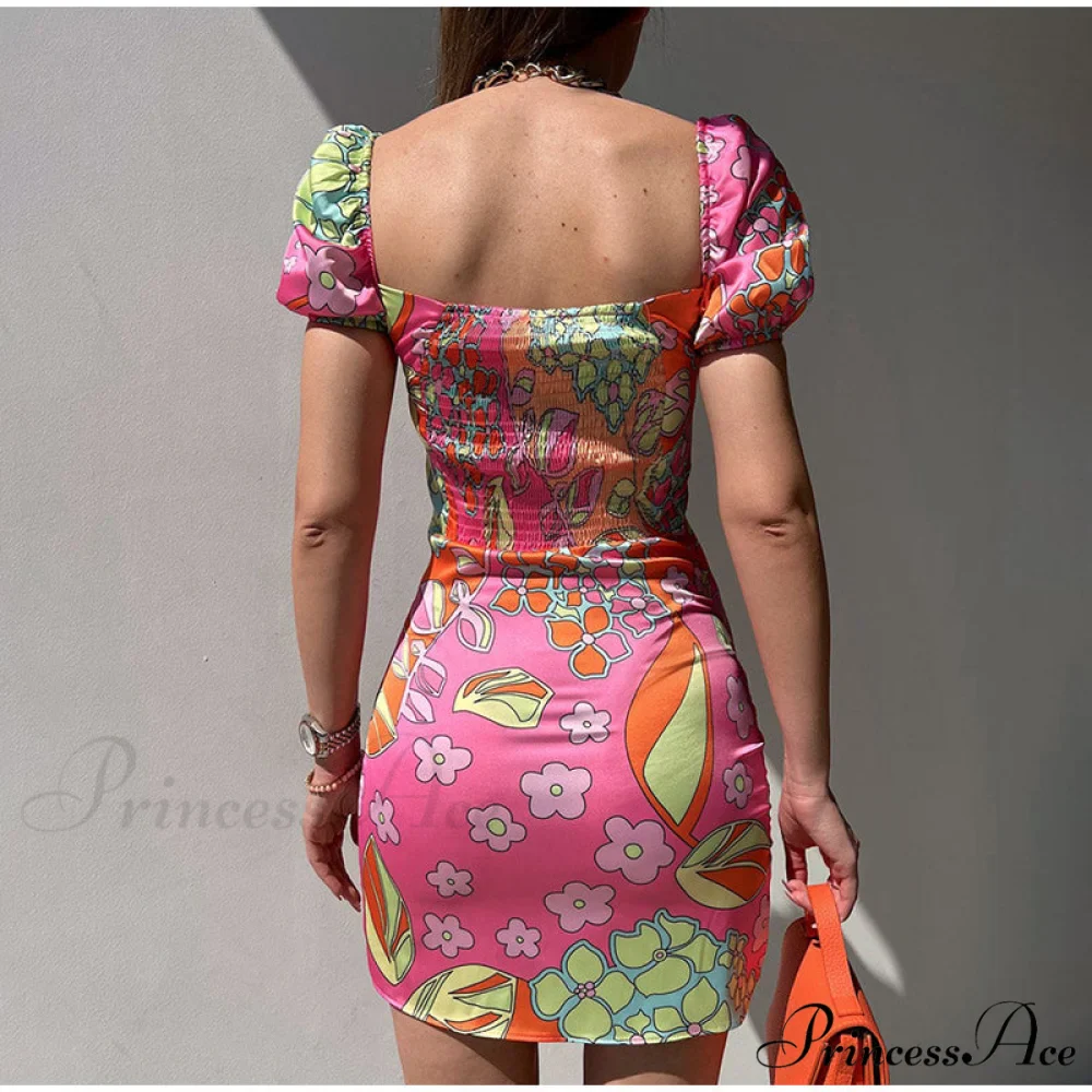 V-Neck Lace Up Lantern Sleeve Ruffles Dress - Image 2