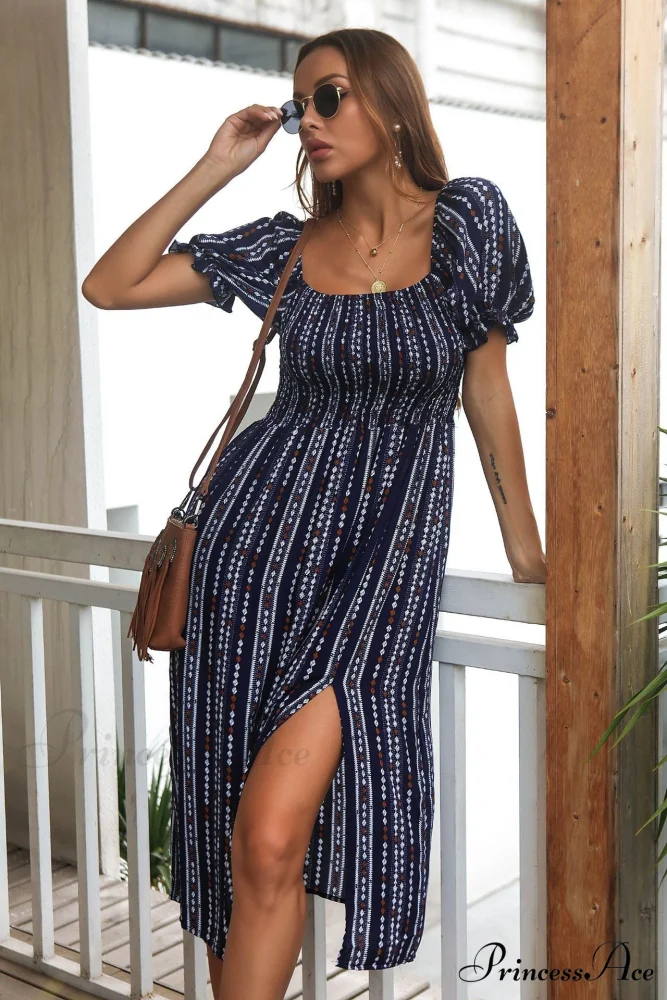 Bubble Sleeve Rayon Dress with Print - Image 2