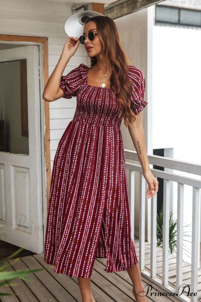 Bubble Sleeve Rayon Dress with Print - Image 3