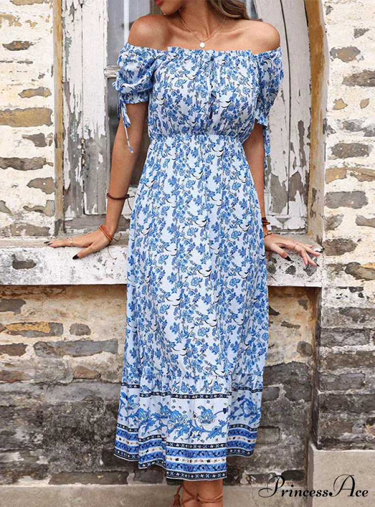 Off The Shoulder Dress with High Waist Print - Image 2