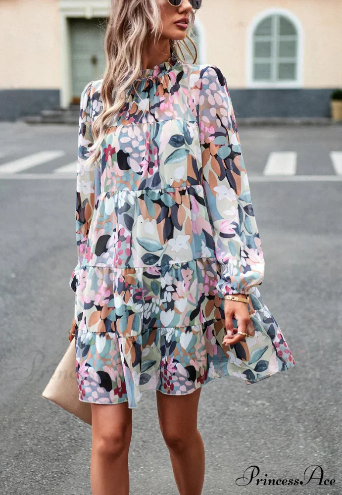 Long-Sleeved Short Dress with Print - Image 10