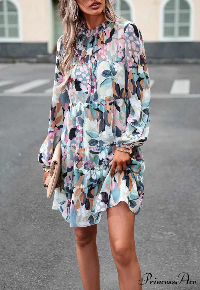 Long-Sleeved Short Dress with Print - Image 9