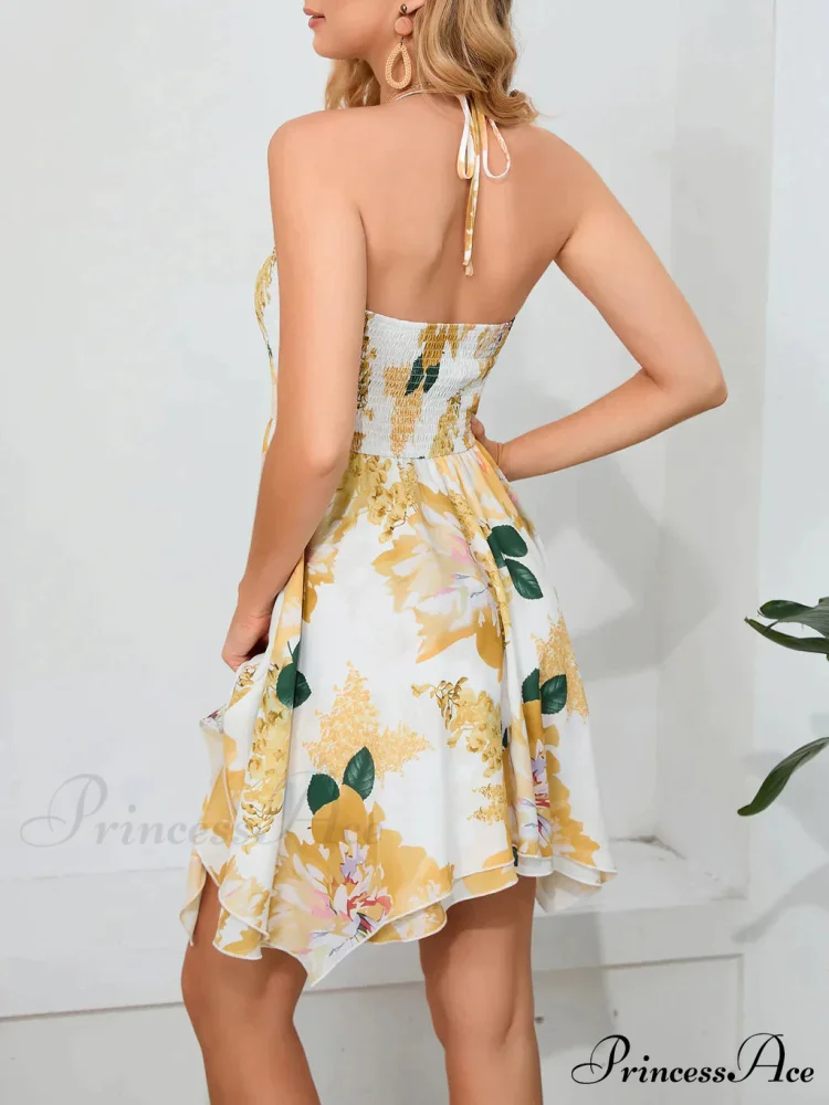 Backless Halter Slim Dress with Print - Image 2