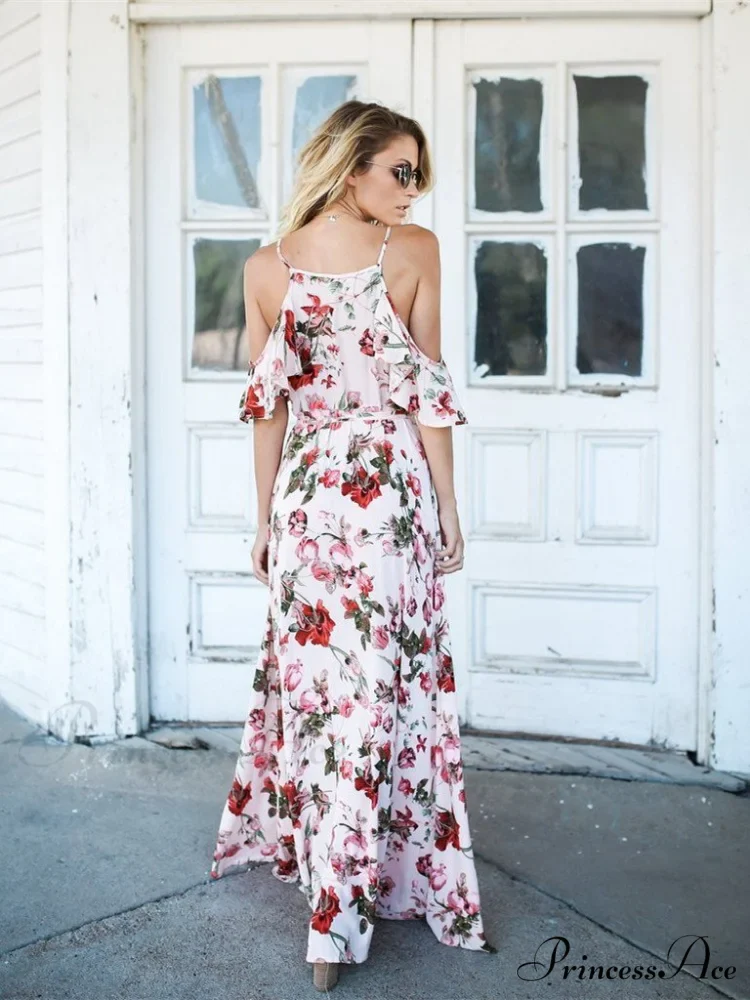 Spaghetti-Neck V-Neck Maxi Dress with Print - Image 3