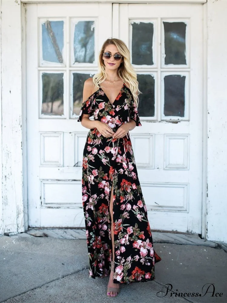 Spaghetti-Neck V-Neck Maxi Dress with Print - Image 5