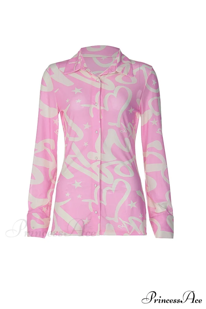 Mesh Printed Blouse in Pink - Image 4