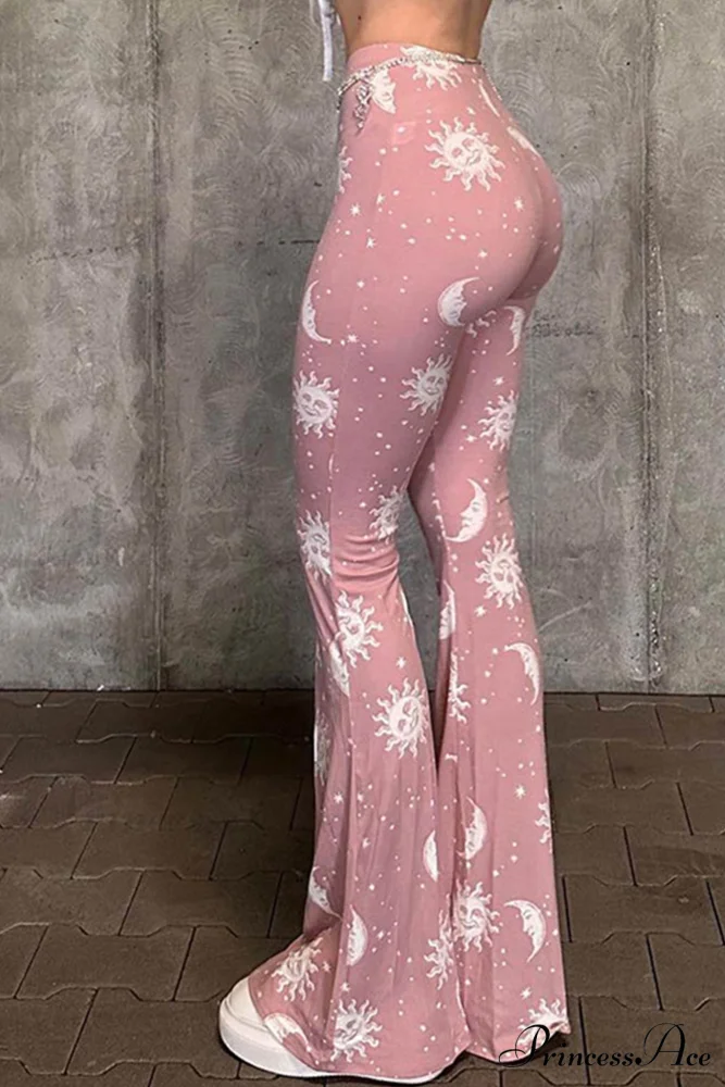 Pink Abstract Print Flares Pants - Image 3