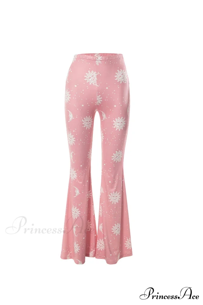 Pink Abstract Print Flares Pants - Image 5