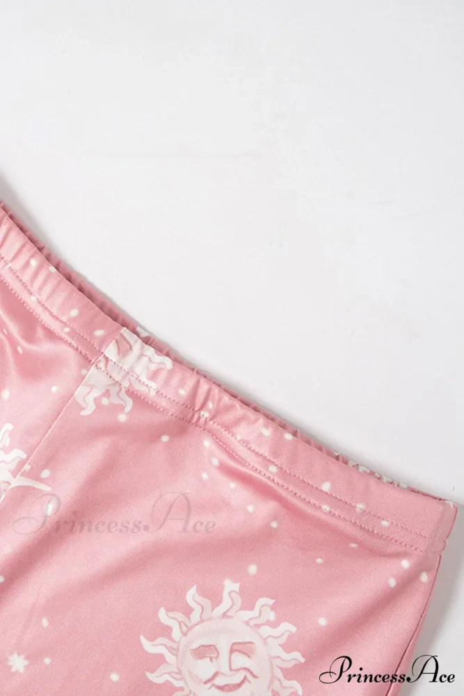 Pink Abstract Print Flares Pants - Image 6