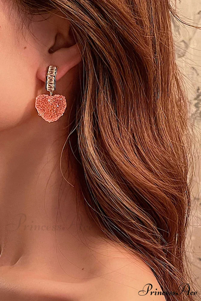 Peach Heart Earrings with Rhinestones - Image 2
