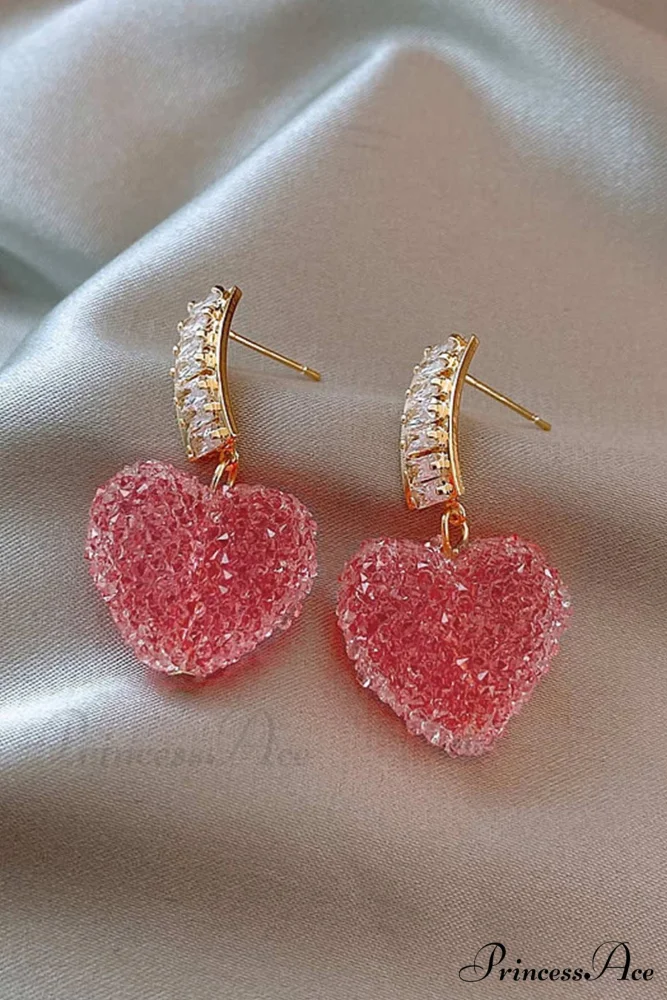 Peach Heart Earrings with Rhinestones - Image 3