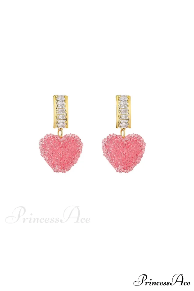 Peach Heart Earrings with Rhinestones - Image 4