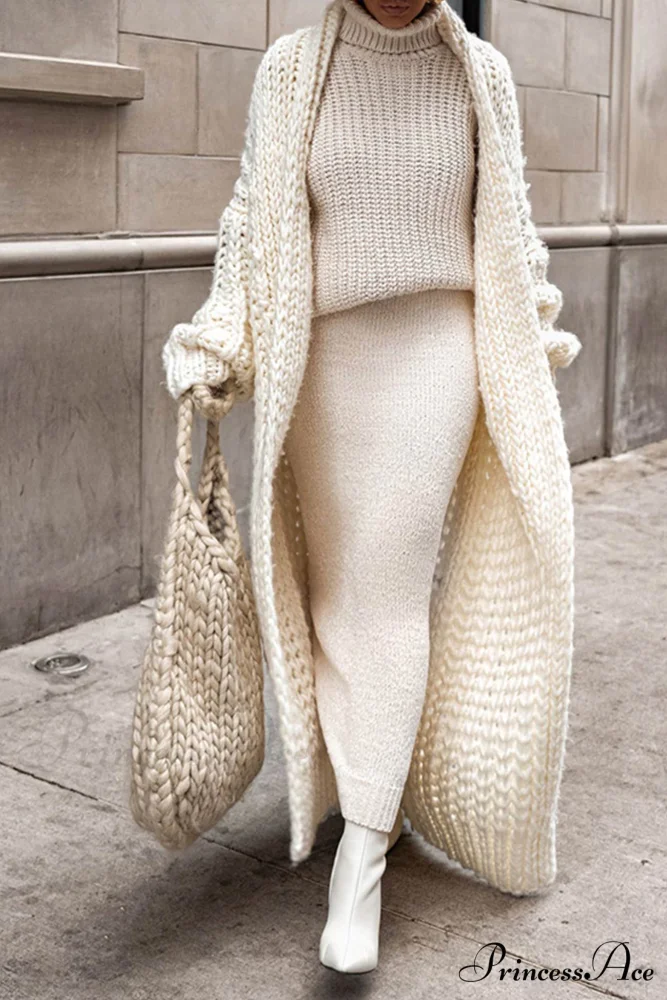 Chunky Knit Cardigan with Openwork Design - Image 2