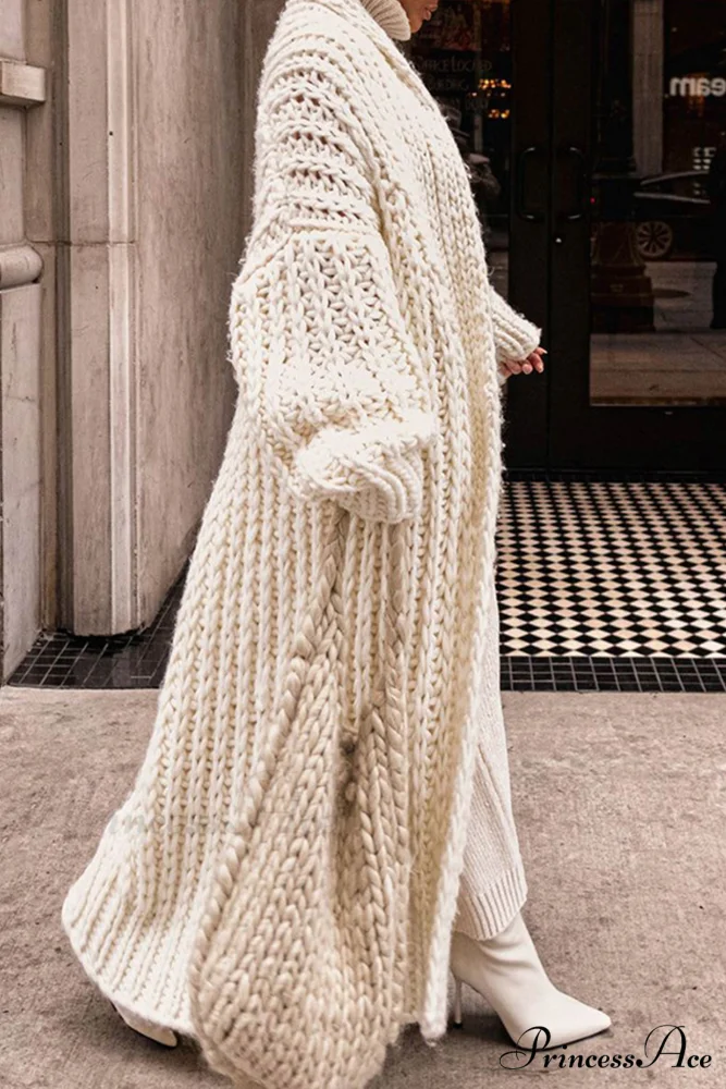 Chunky Knit Cardigan with Openwork Design - Image 4