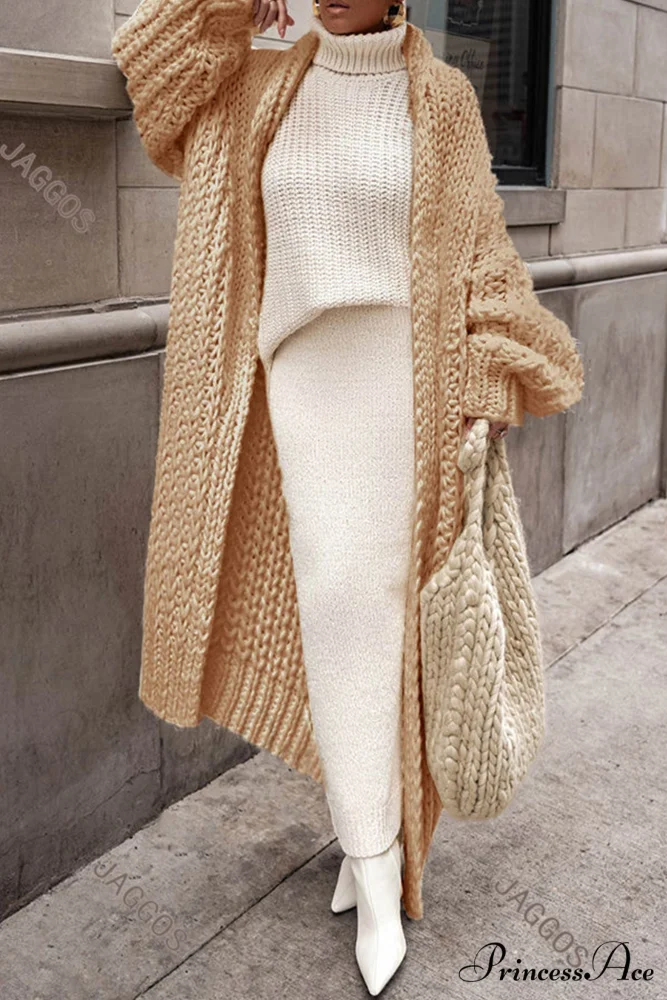 Chunky Knit Cardigan with Openwork Design - Image 5
