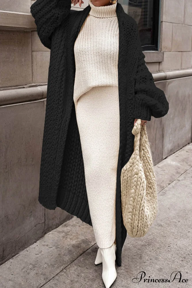 Chunky Knit Cardigan with Openwork Design - Image 6