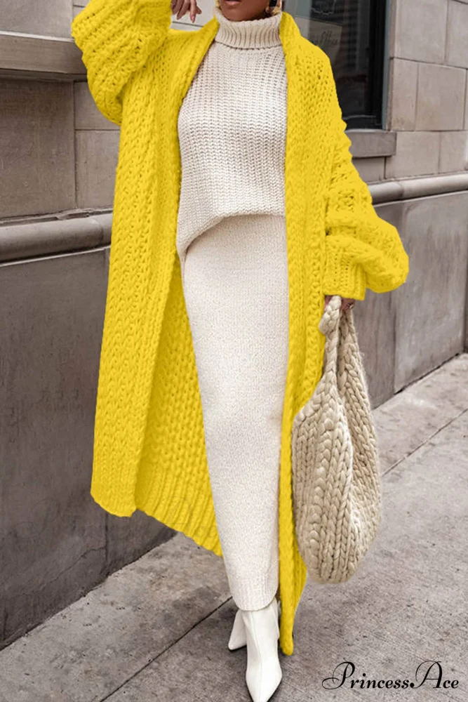 Chunky Knit Cardigan with Openwork Design - Image 7