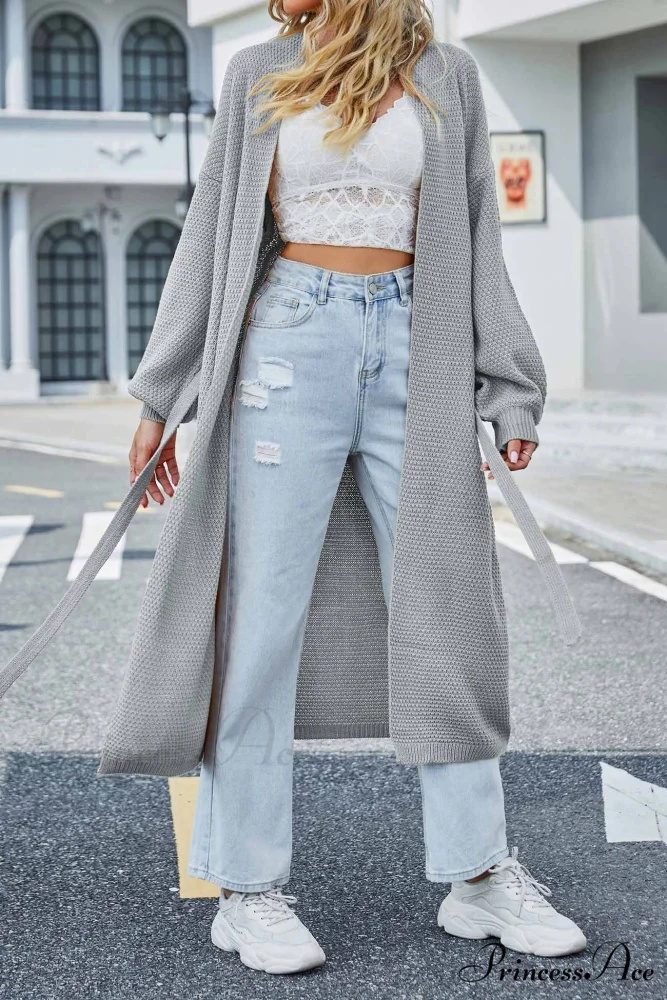 Long Cardigan with Open Front and Tie-waist - Image 2