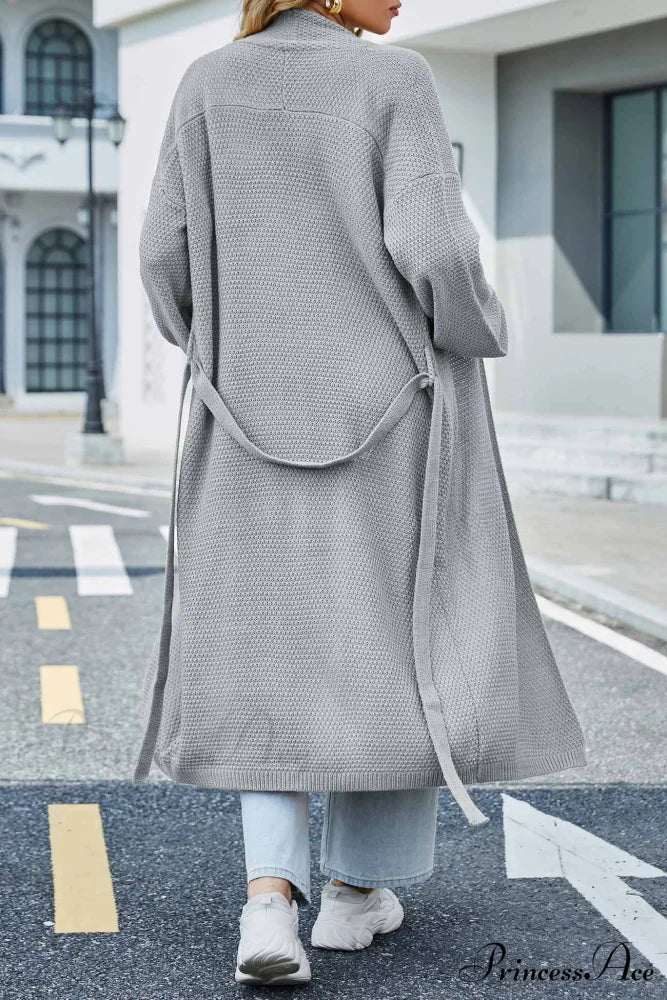 Long Cardigan with Open Front and Tie-waist - Image 3