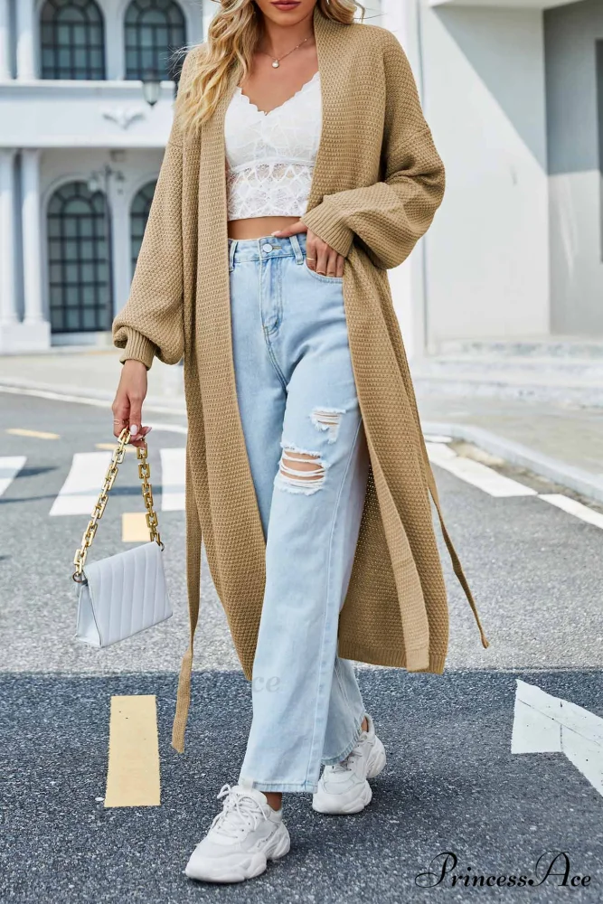 Long Cardigan with Open Front and Tie-waist - Image 4