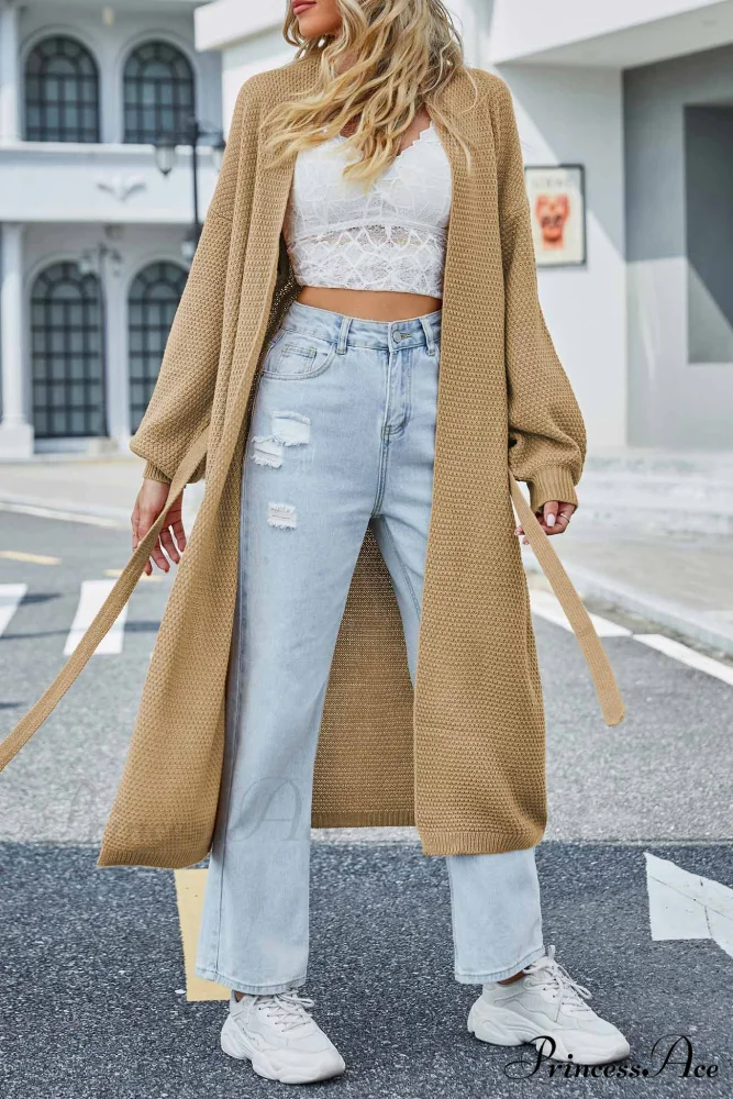 Long Cardigan with Open Front and Tie-waist - Image 5