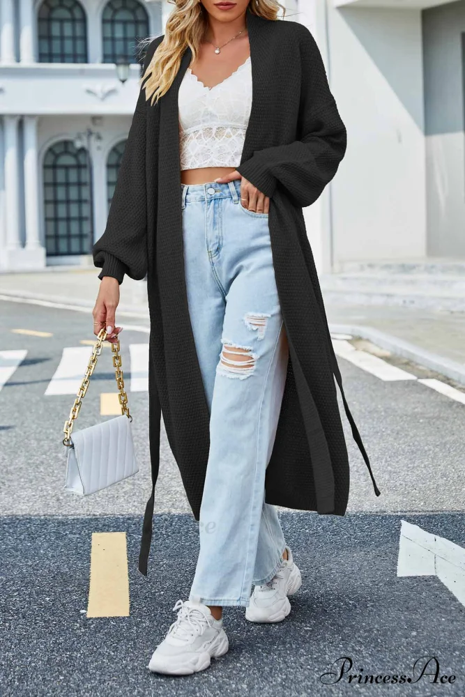 Long Cardigan with Open Front and Tie-waist - Image 7