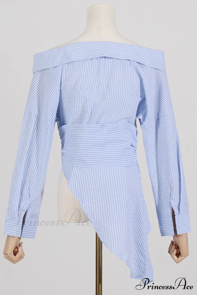 Off Shoulder Striped Blouse with Irregular Long Sleeves - Image 6
