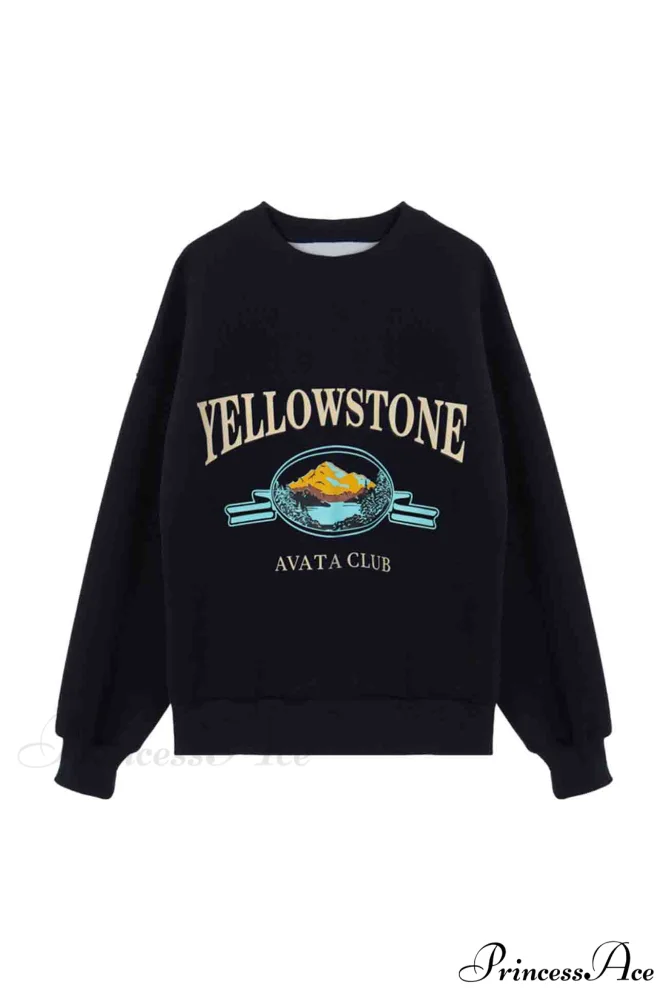 Navy Blue Crew Neck Long Sleeve Sweatshirt with Print - Image 5