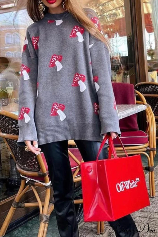 Graphic Mushroom Pullover Sweater - Image 3