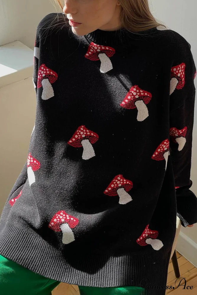 Graphic Mushroom Pullover Sweater - Image 4