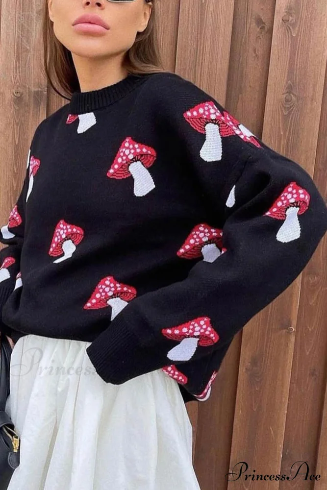 Graphic Mushroom Pullover Sweater - Image 5