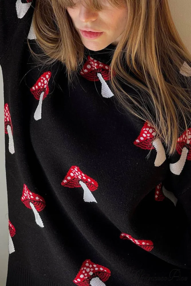 Graphic Mushroom Pullover Sweater - Image 9