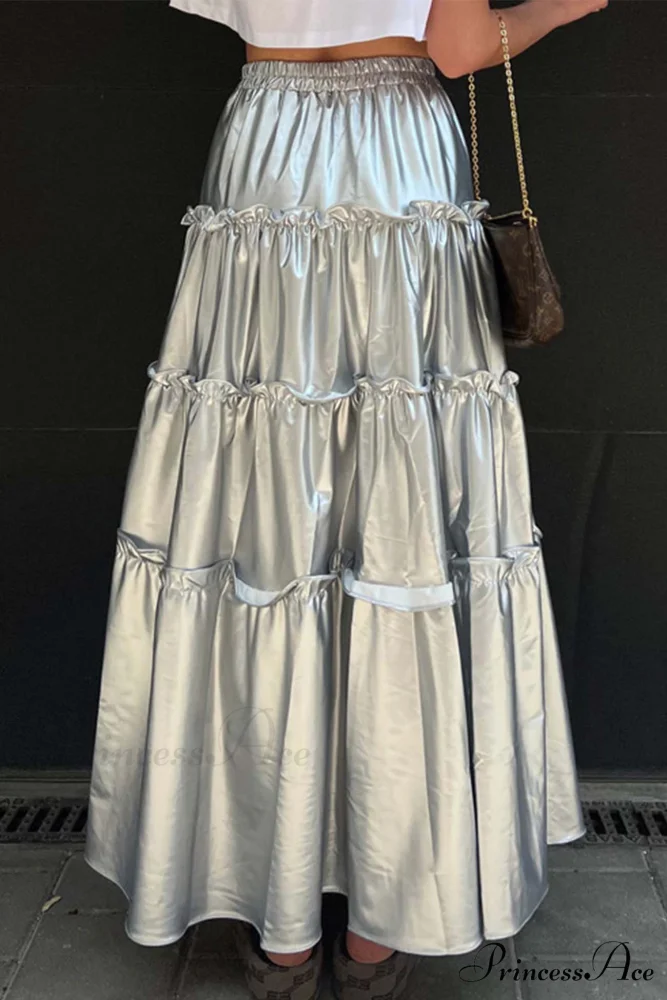 Shiny Ruched Layered Skirt - Image 2
