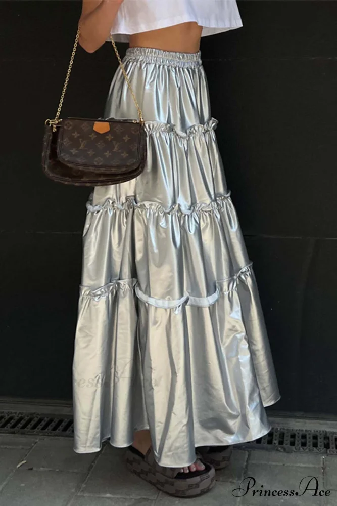 Shiny Ruched Layered Skirt - Image 3