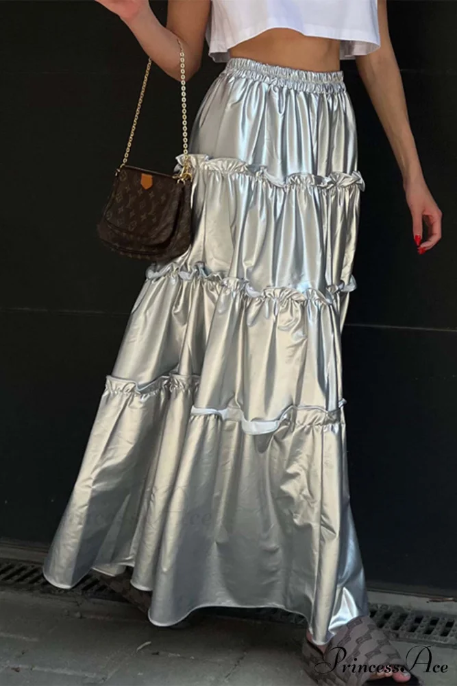 Shiny Ruched Layered Skirt - Image 4