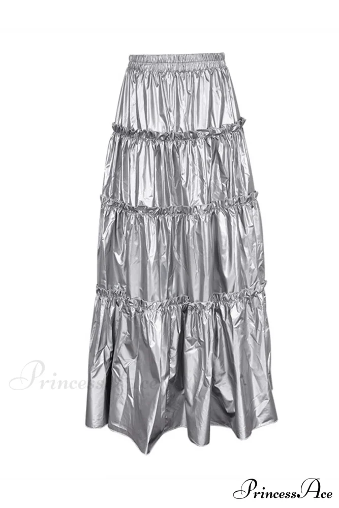 Shiny Ruched Layered Skirt - Image 5