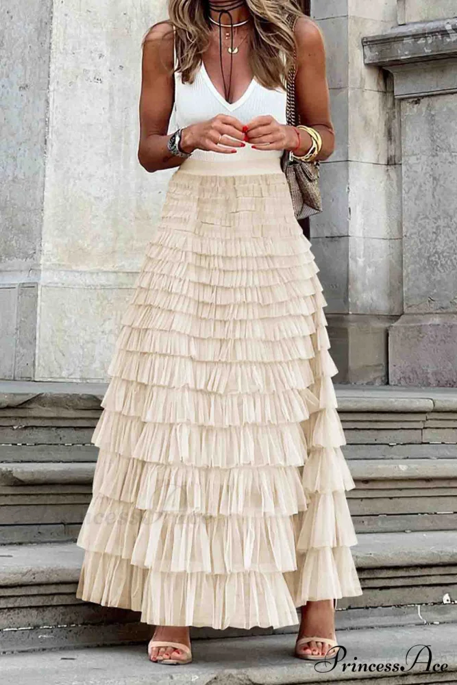 A-line Tiered Mesh Skirt - Image 10