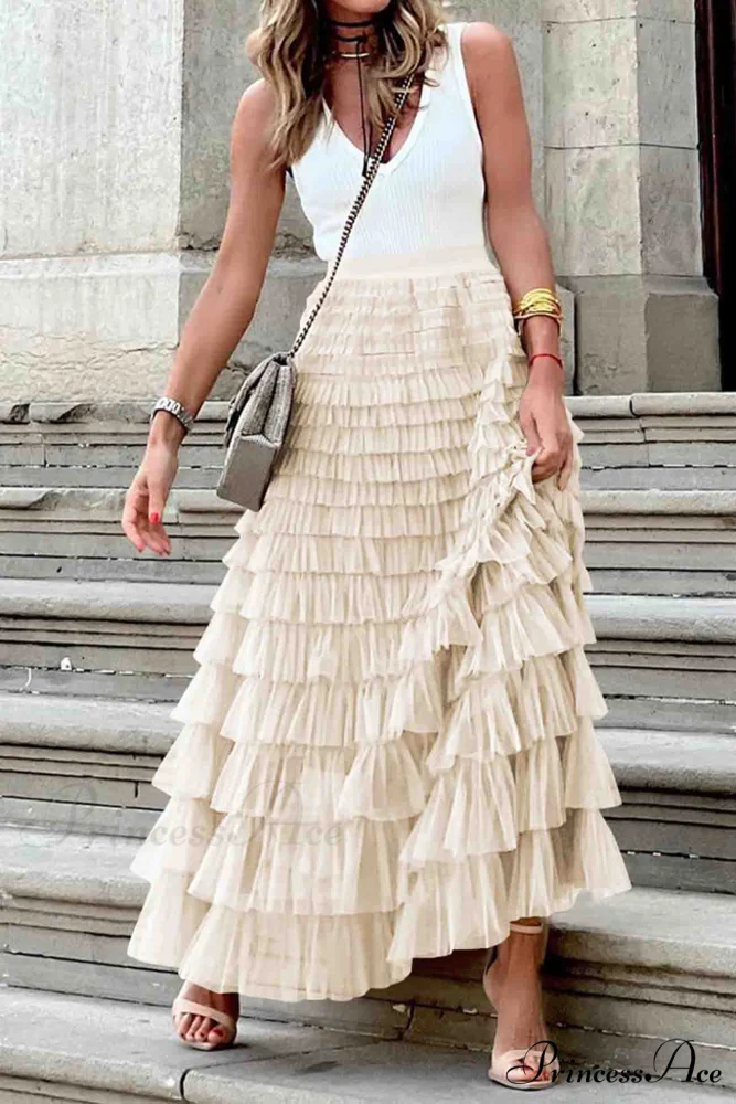 A-line Tiered Mesh Skirt - Image 11