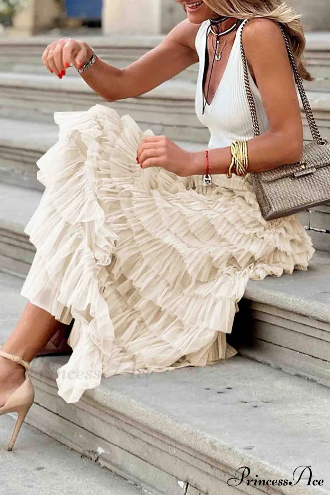 A-line Tiered Mesh Skirt - Image 12