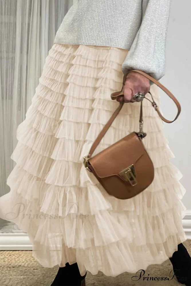 A-line Tiered Mesh Skirt - Image 13