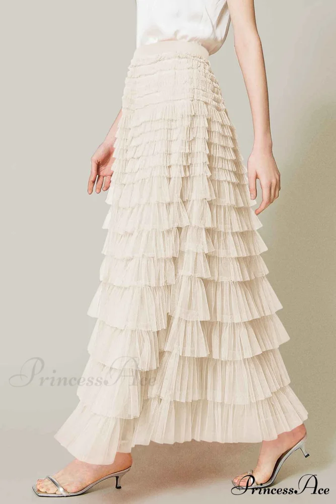 A-line Tiered Mesh Skirt - Image 14