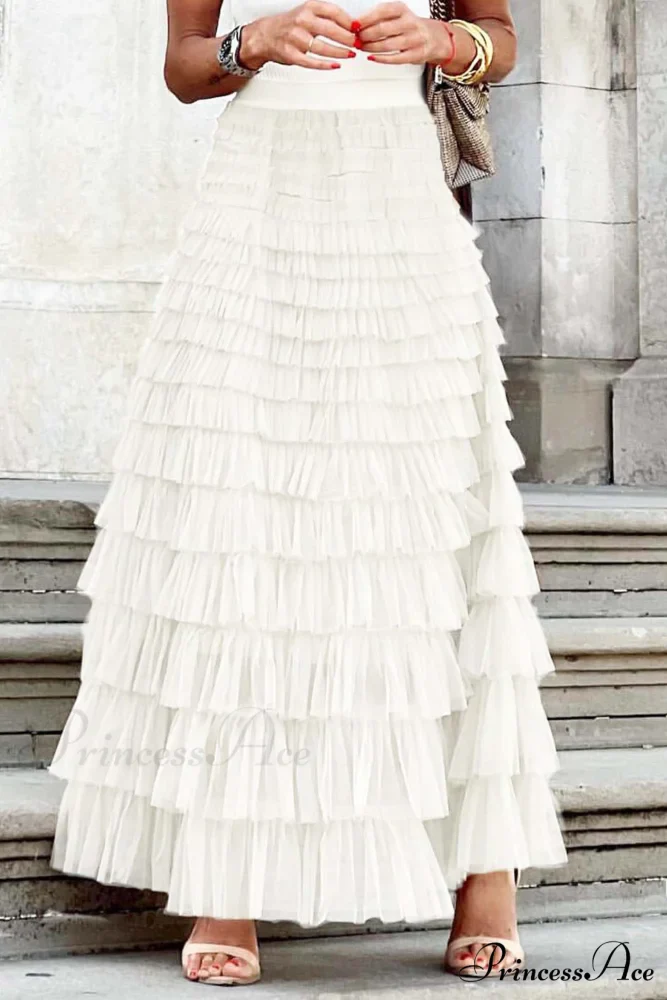 A-line Tiered Mesh Skirt - Image 17