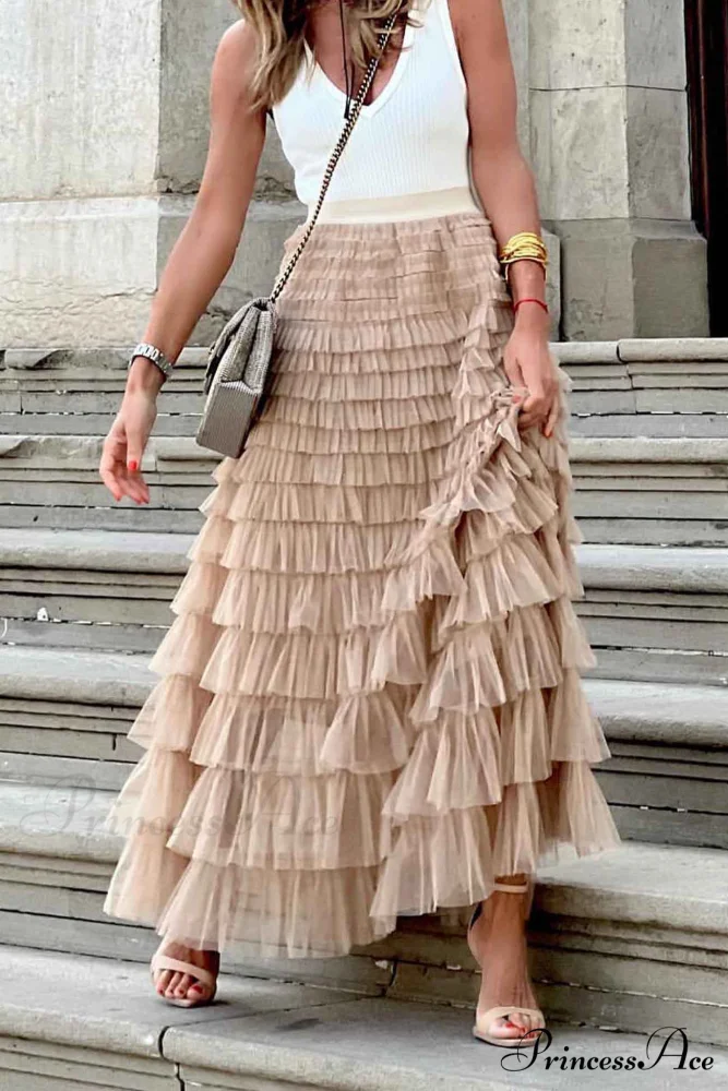 A-line Tiered Mesh Skirt - Image 2
