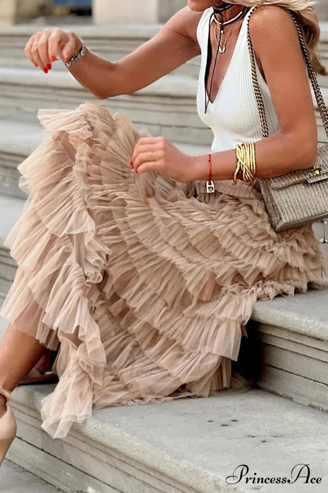 A-line Tiered Mesh Skirt - Image 3