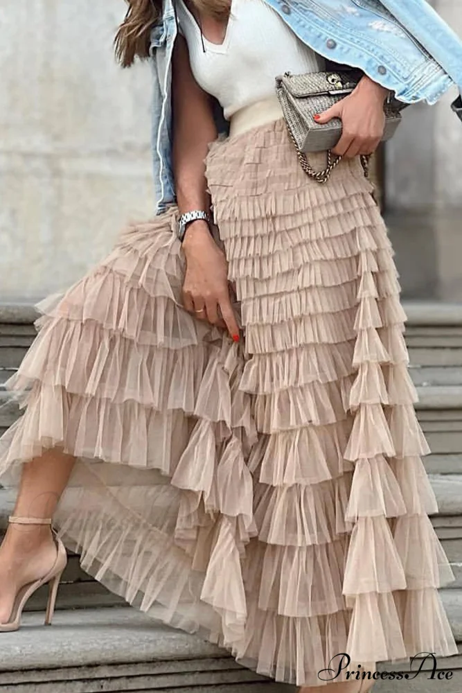 A-line Tiered Mesh Skirt - Image 4